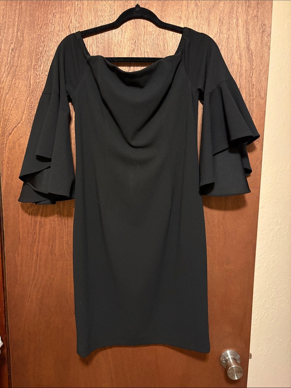 Elegant Black Off-Shoulder Dress with Bell Sleeves